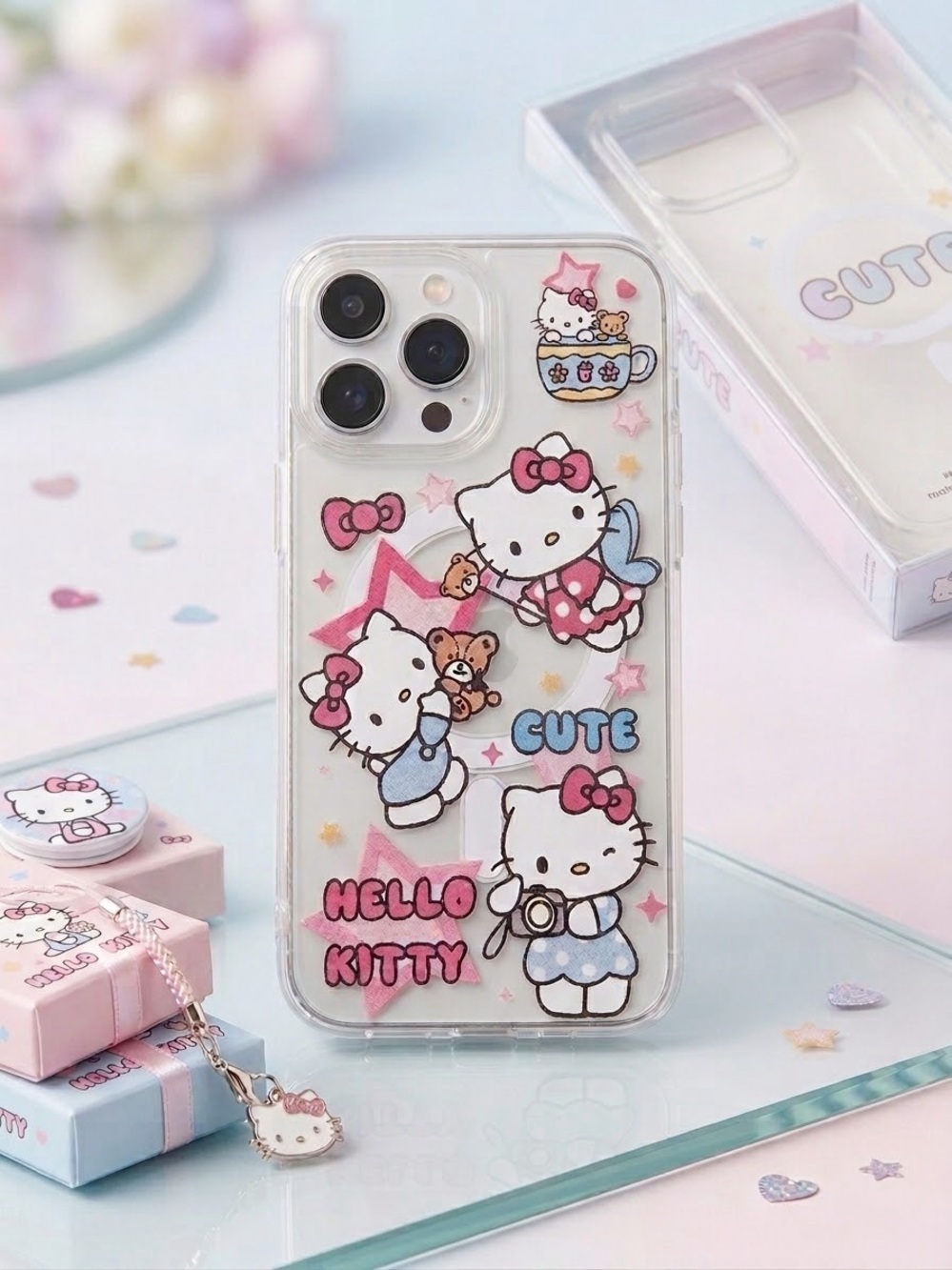 NWT Sanrio Hello Kitty Cute Cartoon Clear Pink Magsafe Case For iPhone 15 Plus
